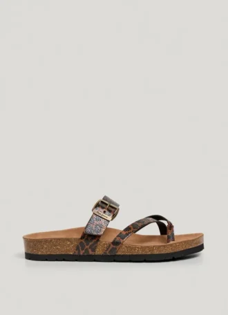 Animal Print Sandals with Buckle