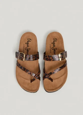 Animal Print Sandals with Buckle