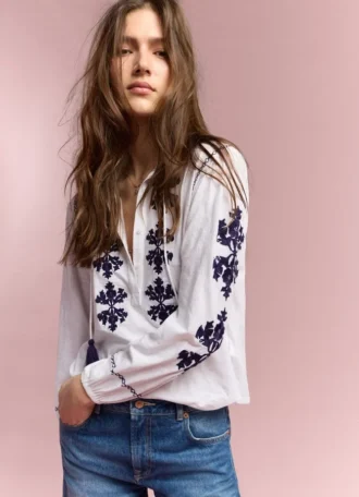 Blouse with Floral Embroidery