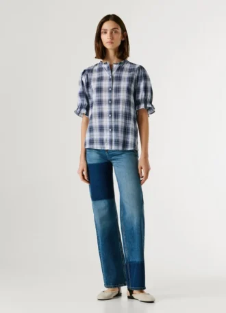 Checked Blouse with Ruffles