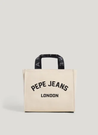 Cotton Canvas Shoulder Bag with Printed Logo