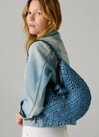 Crescent-Shaped Raffia Handbag