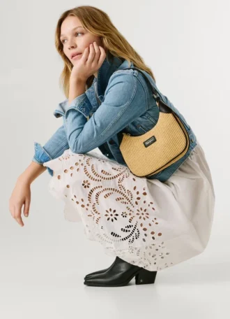 Crescent-Shaped Raffia Handbag