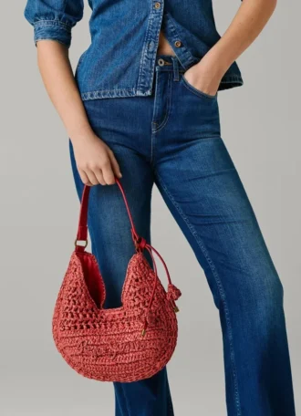 Crescent-Shaped Raffia Handbag