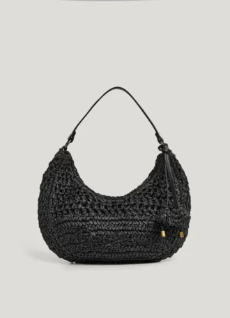 Crescent-Shaped Raffia Handbag