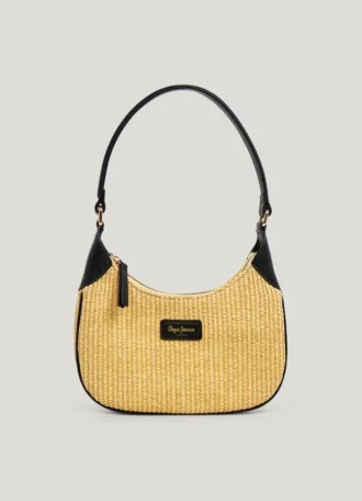 Crescent-Shaped Raffia Handbag