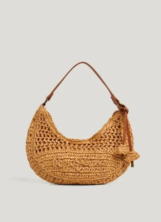Crescent-Shaped Raffia Handbag
