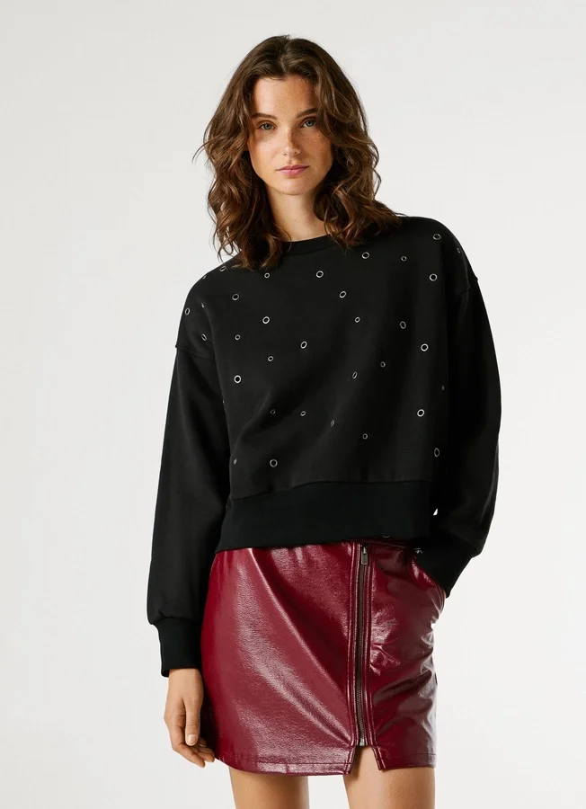 Crew Neck Sweatshirt with Studs Crew Neck Sweatshirt with Studs