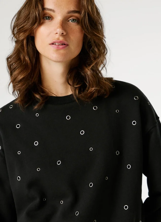 Crew Neck Sweatshirt with Studs Crew Neck Sweatshirt with Studs