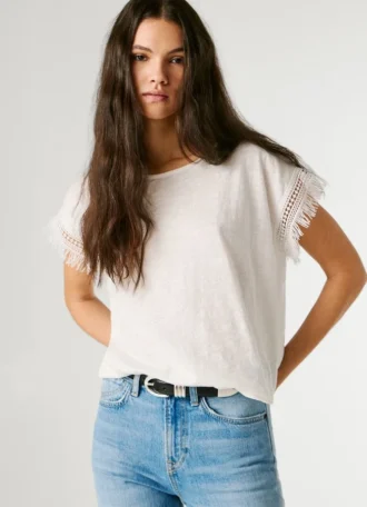 Crew Neck T-Shirt with Fringes