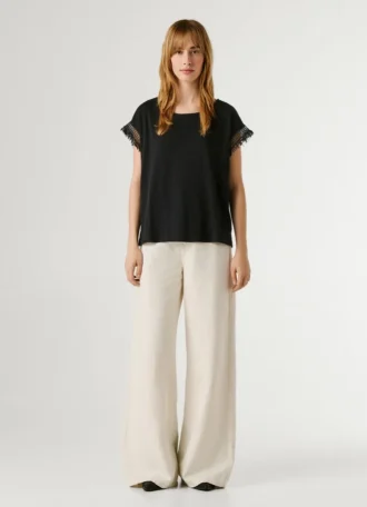 Crew Neck T-Shirt with Fringes