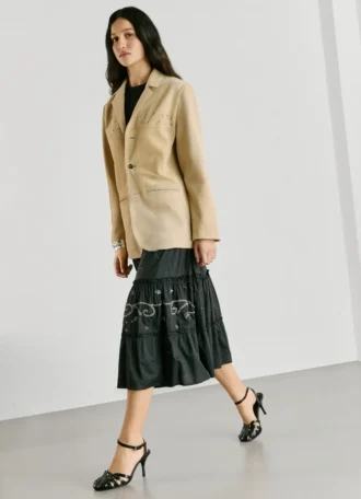 Embroidered Detail Midi Skirt