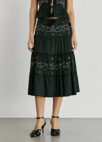 Embroidered Detail Midi Skirt