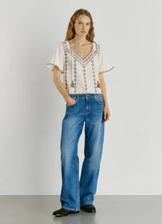 Embroidered V-Neck Blouse