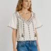 Embroidered V-Neck Blouse