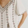 Embroidered V-Neck Blouse