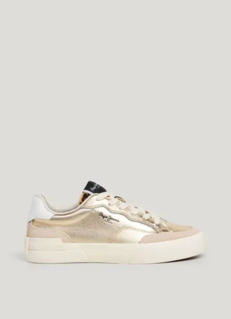 Golden Trainers with Animal Print Details