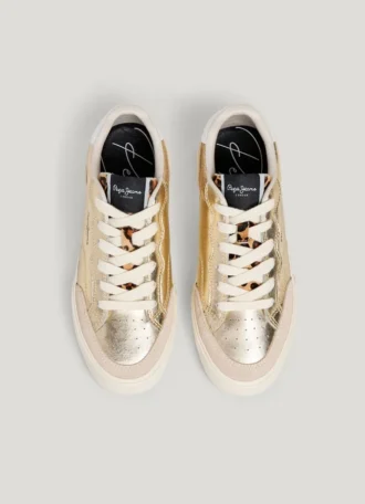 Golden Trainers with Animal Print Details