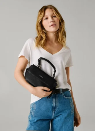 Leather Effect Shoulder Bag with Flap