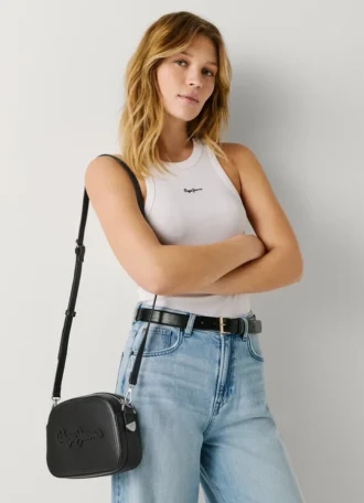 Leather Effect Shoulder Bag with Logo