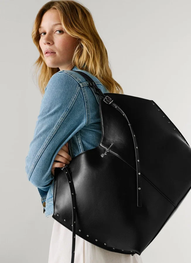 Leather Effect Tote Bag with Studs Leather Effect Tote Bag with Studs