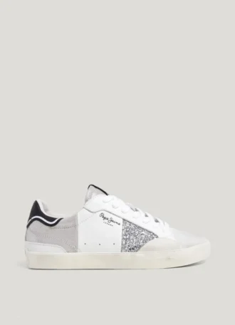 Leather Trainers with Glitter Details