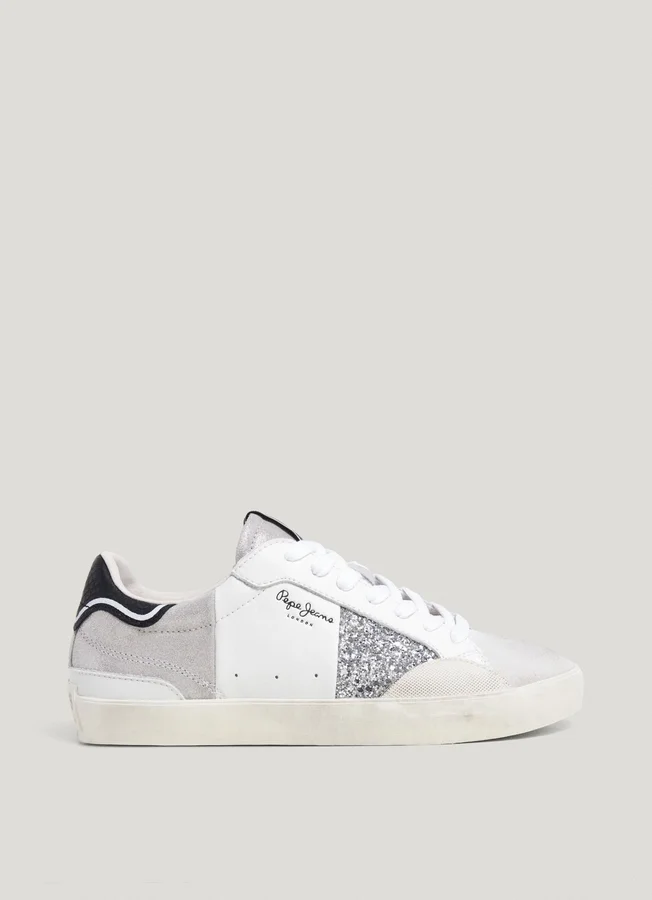 Leather Trainers with Glitter Details Leather Trainers with Glitter Details