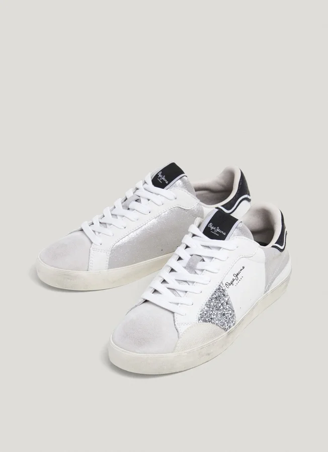 Leather Trainers with Glitter Details Leather Trainers with Glitter Details