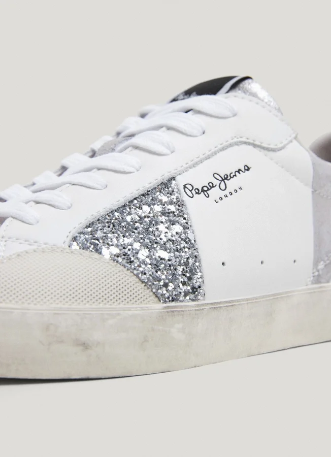 Leather Trainers with Glitter Details Leather Trainers with Glitter Details