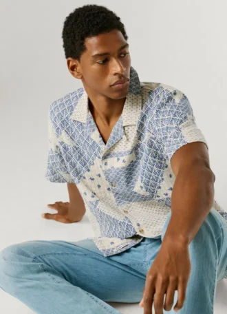 Patchwork Shirt with Cuban Collar