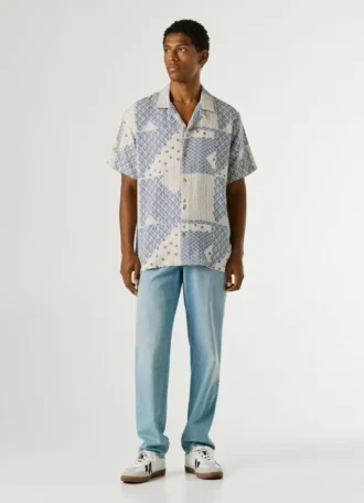 Patchwork Shirt with Cuban Collar