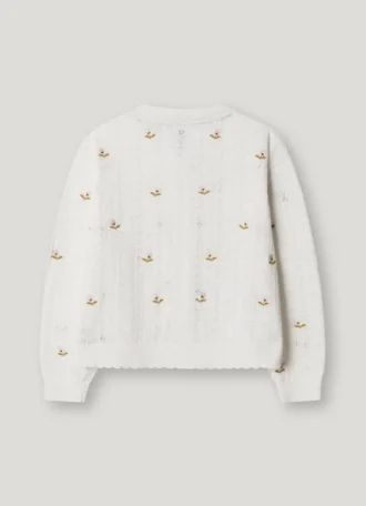 Pointelle Cardigan with Embroidered Flowers