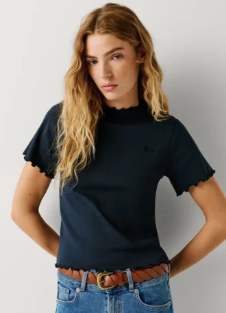 Pointelle T-Shirt with Embroidered Logo
