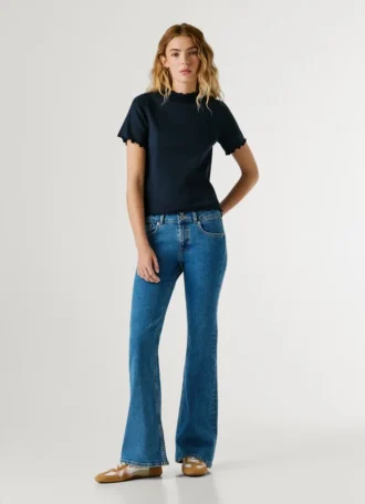 Pointelle T-Shirt with Embroidered Logo