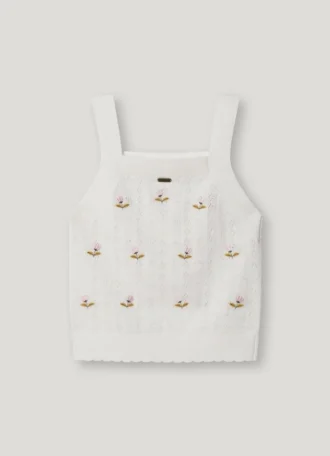 Pointelle Top with Embroidered Flowers