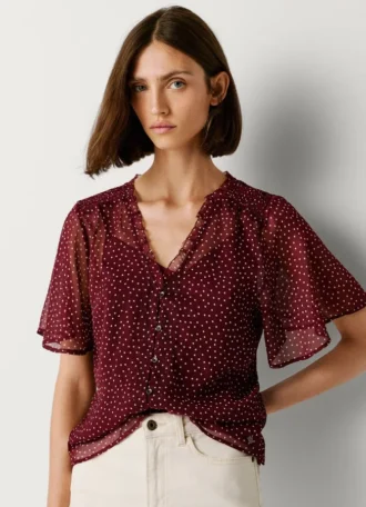 Polka Dot Print Chiffon Blouse