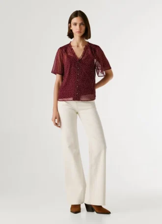 Polka Dot Print Chiffon Blouse