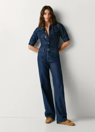 Regular Fit Denim Maxi Jumpsuit