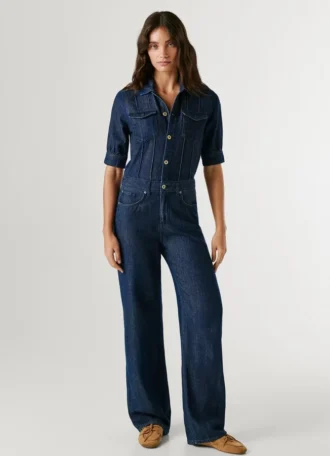 Regular Fit Denim Maxi Jumpsuit