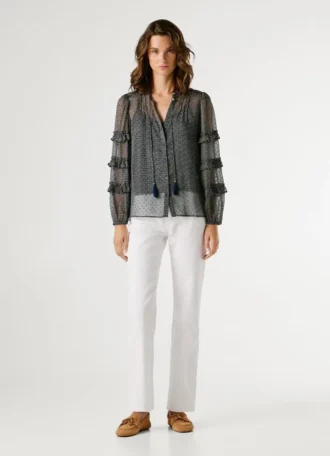 Semi-Transparent Blouse with Ruffles