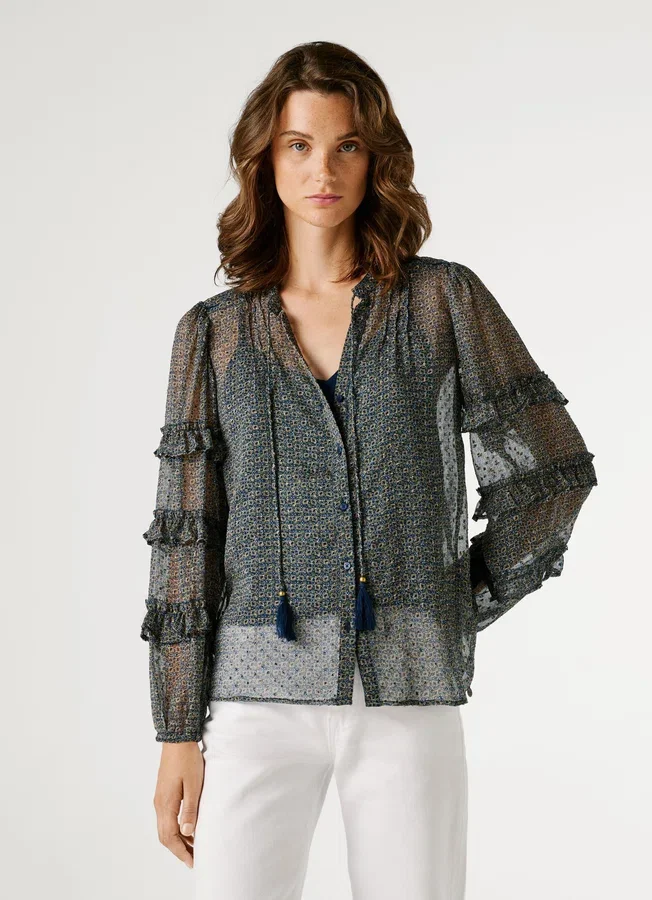 Semi-Transparent Blouse with Ruffles Semi-Transparent Blouse with Ruffles