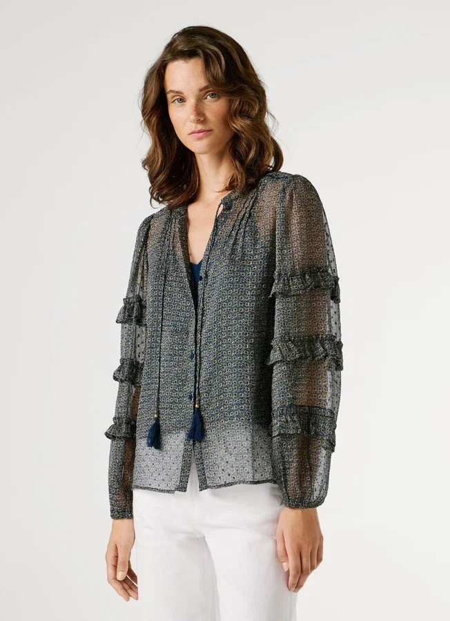 Semi-Transparent Blouse with Ruffles Semi-Transparent Blouse with Ruffles