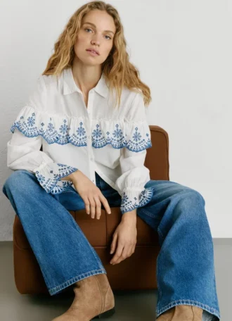 Shirt with Embroidered Ruffles