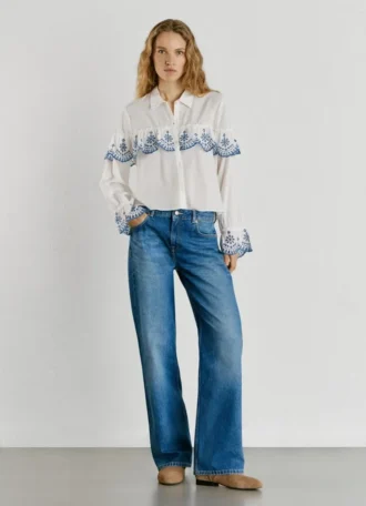 Shirt with Embroidered Ruffles