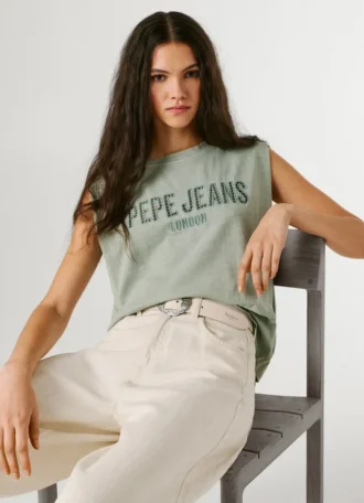 Sleeveless Shirt with Openwork Logo