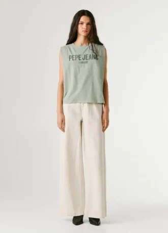 Sleeveless Shirt with Openwork Logo