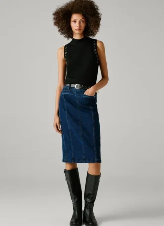 Slim Fit Denim Midi Skirt