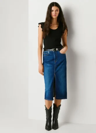 Slim Fit Denim Midi Skirt