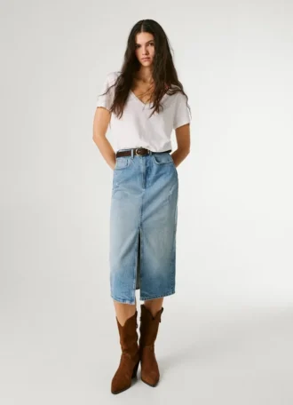 Slim Fit Denim Midi Skirt