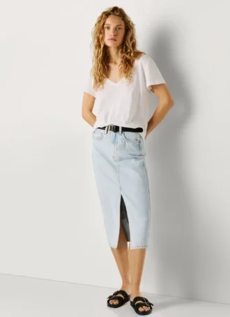 Slim Fit Denim Midi Skirt